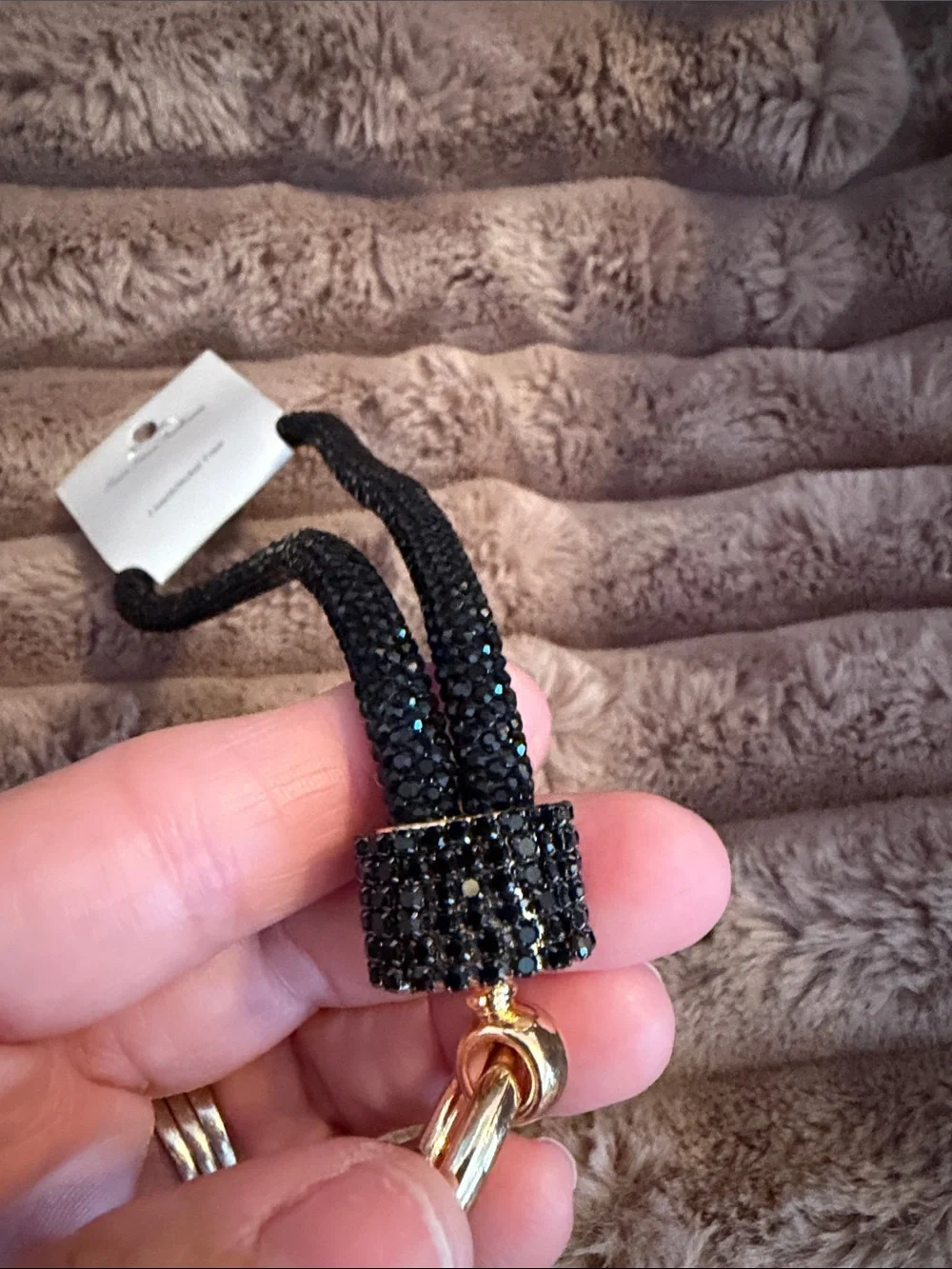 Fashion Rhinestone Lanyard with Gold Hardware - Black